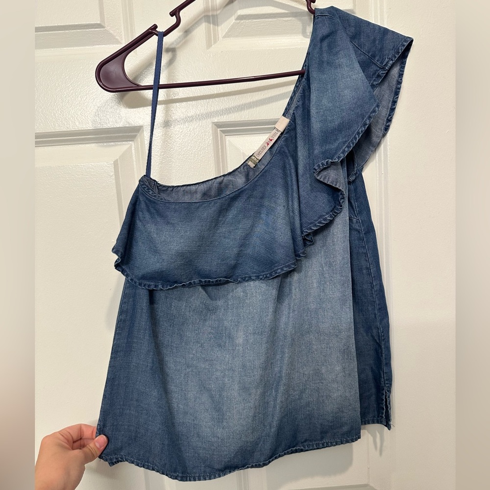 Chelsea & Violet Indigo One-Shoulder Blouse